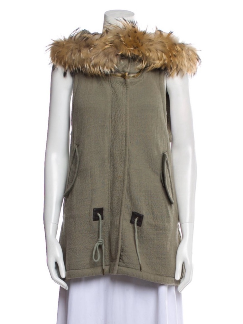 Women's Olive Green  Fur Trim Vest Theory